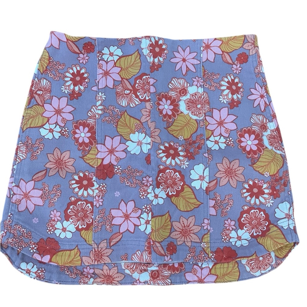 Pink Lily M Floral Patterned Denim Skirt